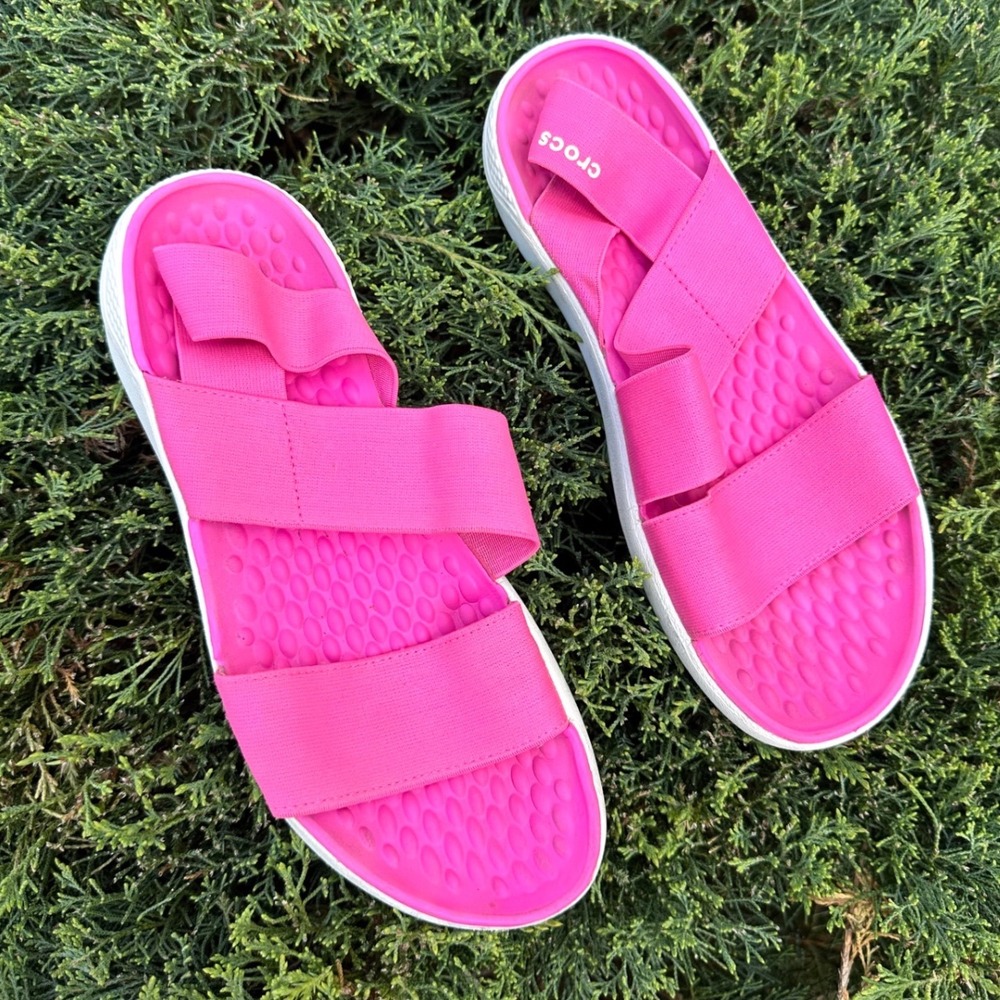 Crocs Women's LiteRide Stretch Sandals Size 7 Pink Shoes‎ - Picture 2 of 14